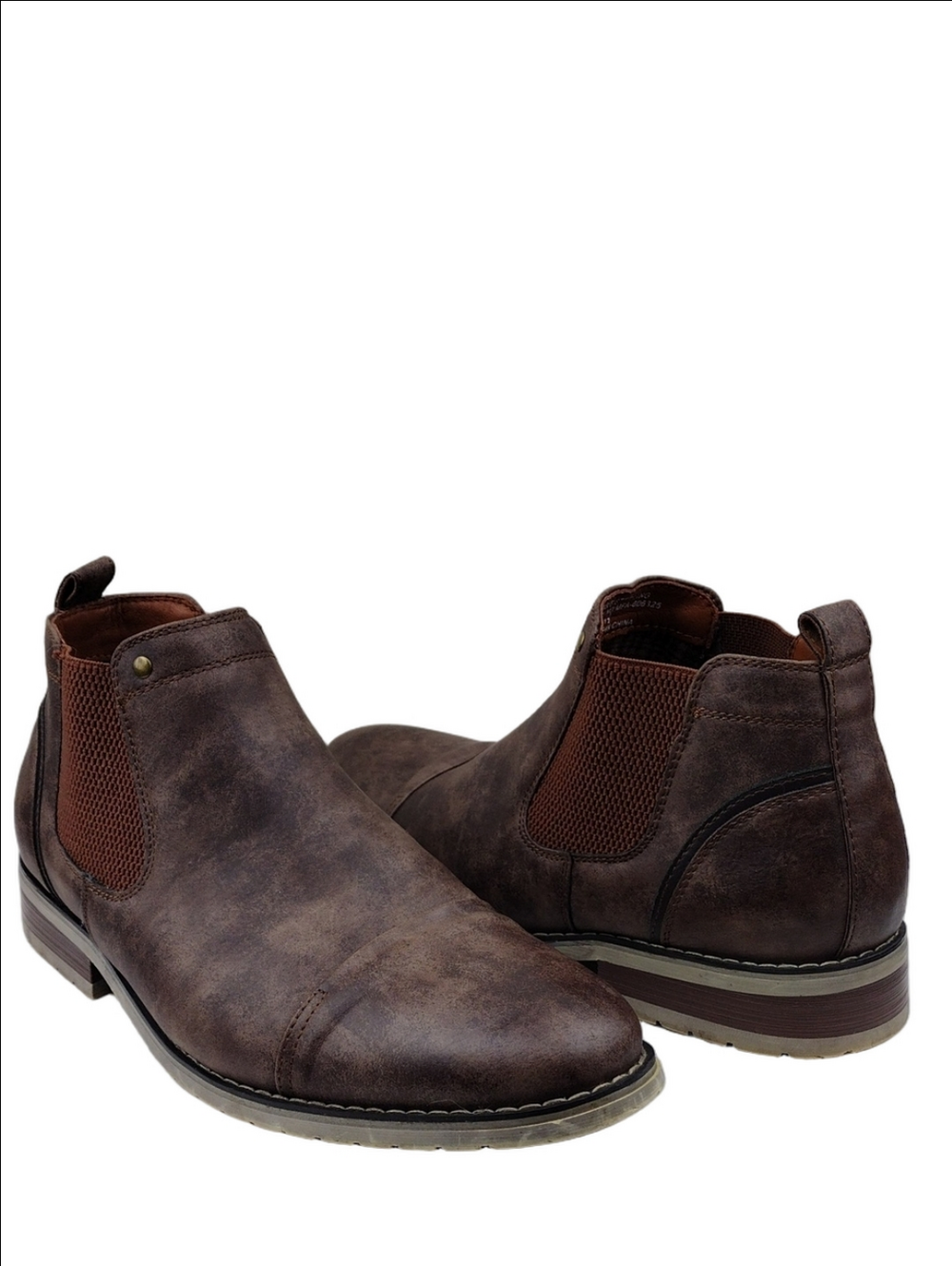 Ferro Aldo Sterling Brown Burnished Finish Vegan Leather Toe Cap Chelsea Boot